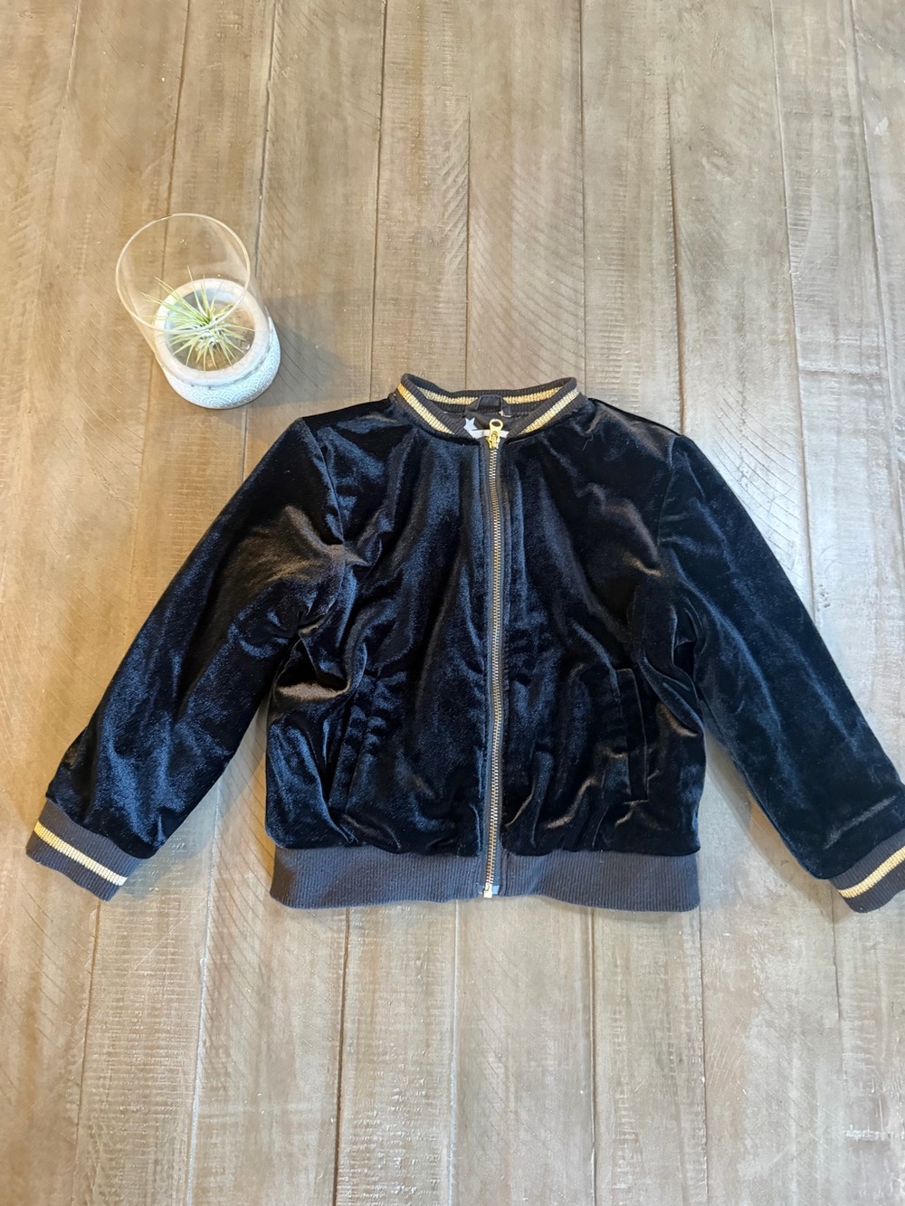 Gymboree Black Velvet Bomber Jacket with Gold Trim